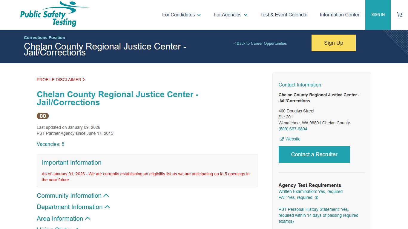 Public Safety Testing - Chelan County Regional Justice Center - Jail/Corrections